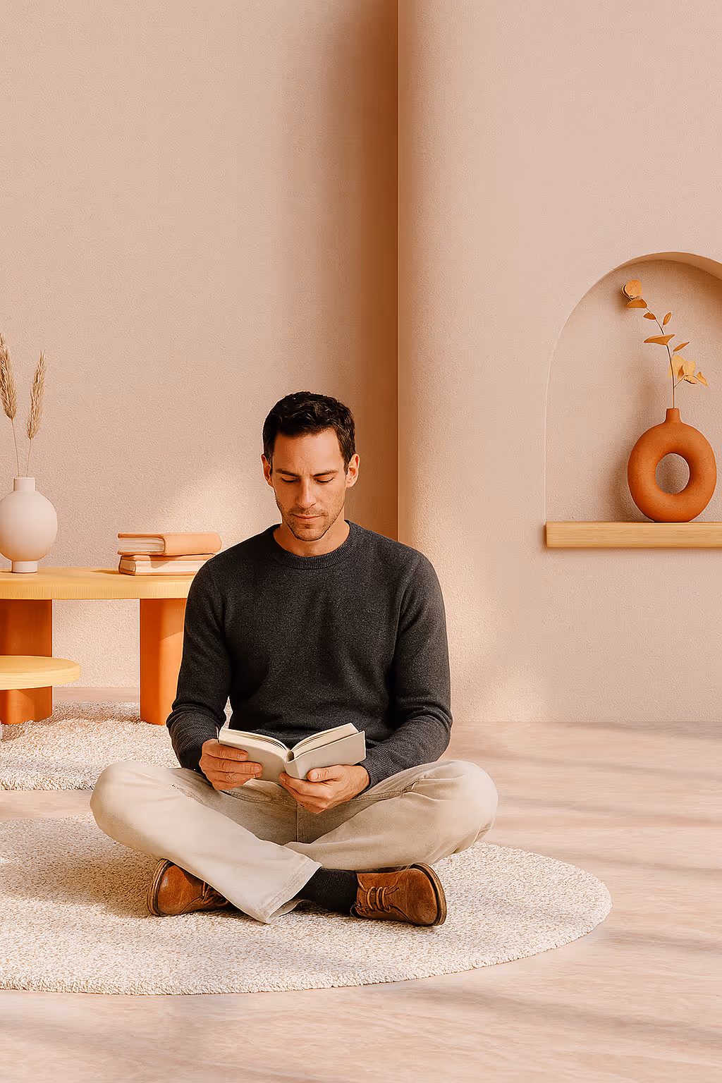 Man reading on a rug